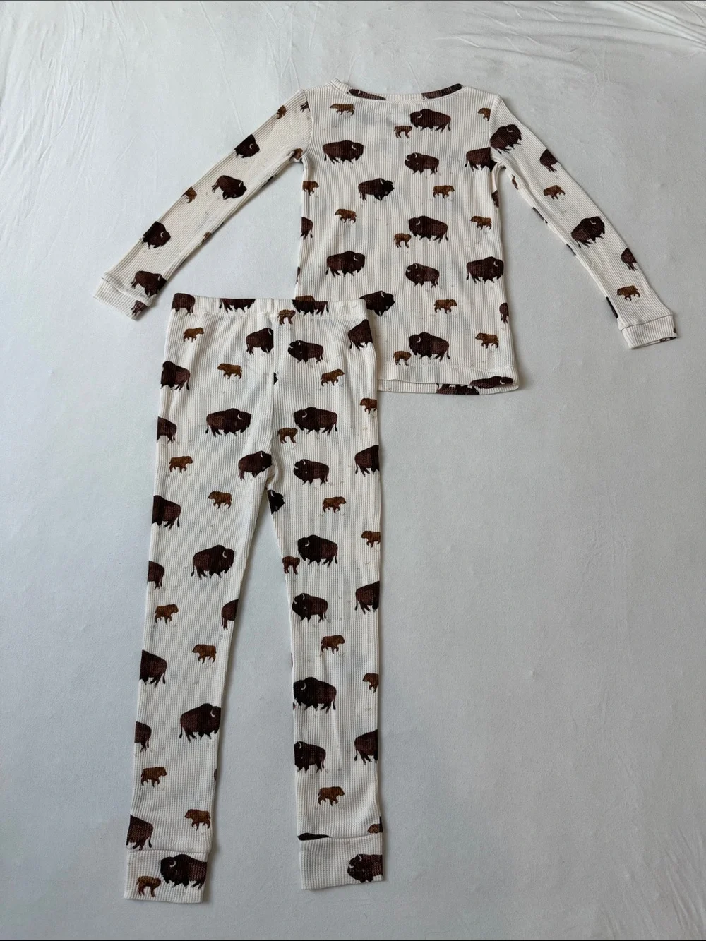 Angel Dear Buffalo Waffle Knit Long Sleeve Pajama Set Size 5-6 Years
